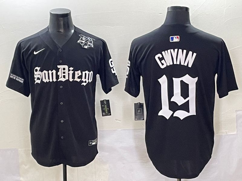 Men 2025 San Diego Padres #19 Gwynn Black Five generations Joint Name Nike MLB Jersey style 16